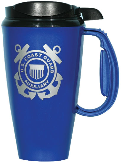 US Coast Guard Auxiliary Blue 16 oz Travel Mug with Black Lid North