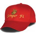 Marine Semper Fi with Eagle Globe and Anchor Direct Embroidered Red Ball Cap