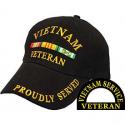 Vietnam Veteran with Ribbon Multi Position Direct Embroidered Black Ball Cap
