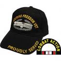 Operation Enduring Freedom Veteran with Action Badge  Black Ball Cap  (Brass Buc