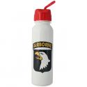 101st Airborne Logo on 24 oz Red Lid White Water Bottle