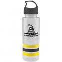 Don't Tread On Me Logo Black Imprint on Clear Water Bottle with Black Crest Lid 