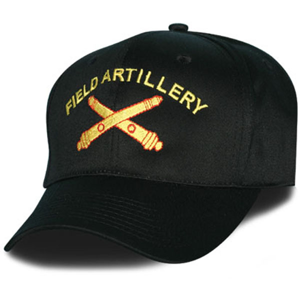 Field Artillery Crossed Cannons Direct Embroidered Black Ball Cap