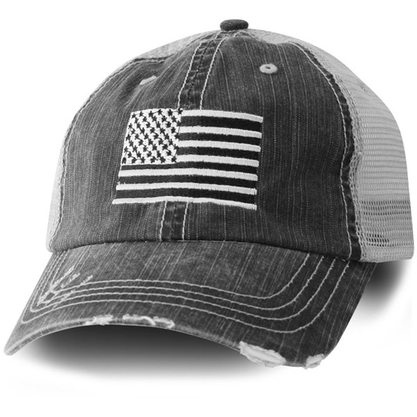 USA Flag Embroidered Distressed Black Mesh Ball Cap | North Bay Listings