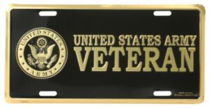 United States Army Veteran with Army Crest Embossed Metal License Plate