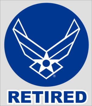 Mylar Decal - Retired with Air Force Symbol 3.5 x4.25