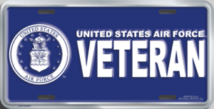 Air Force Veteran with United States Air Force Emblem Embossed Metal License Plate