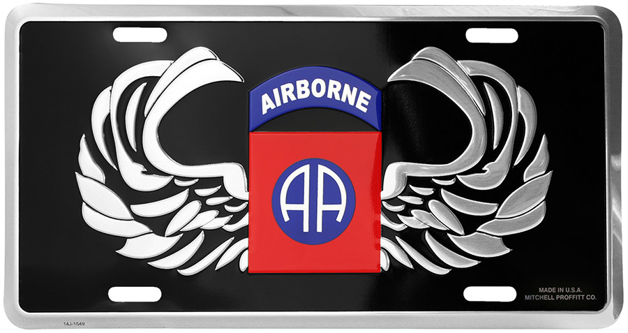 82nd Airborne Division Combat Service Identification Badge with Wings Embossed Metal License Plate