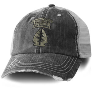 Special Forces with Ranger Airborne tabs Direct Embroidered Distressed Black Mesh Ball Cap