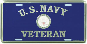 U.S. Navy Veteran with United States Navy Crest Embossed Metal License Plate