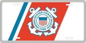 United States Coast Guard Crest on U.S. Coast Guard Racing Stripe Embossed License Plate
