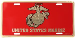 United States Marine with Eagle Globe and Anchor Embossed Metal License Plate