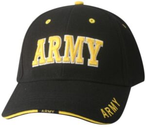 ARMY Embroidered over 3D Foam on Black Ball Cap in multi-positions