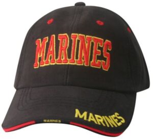 MARINES Embroidered over 3D Foam on Black Ball Cap in multi-positions